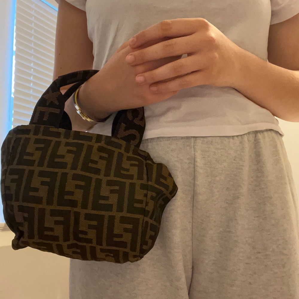 1990s AUTHENTIC Vintage Fendi Brown Zucca
Jacquard Mini Pouch Handbag